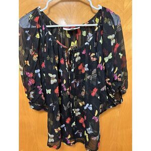 Fifteen-Twenty Women's 100% Silk Dolman Style Sheer Butterfly Top‎ Sz S